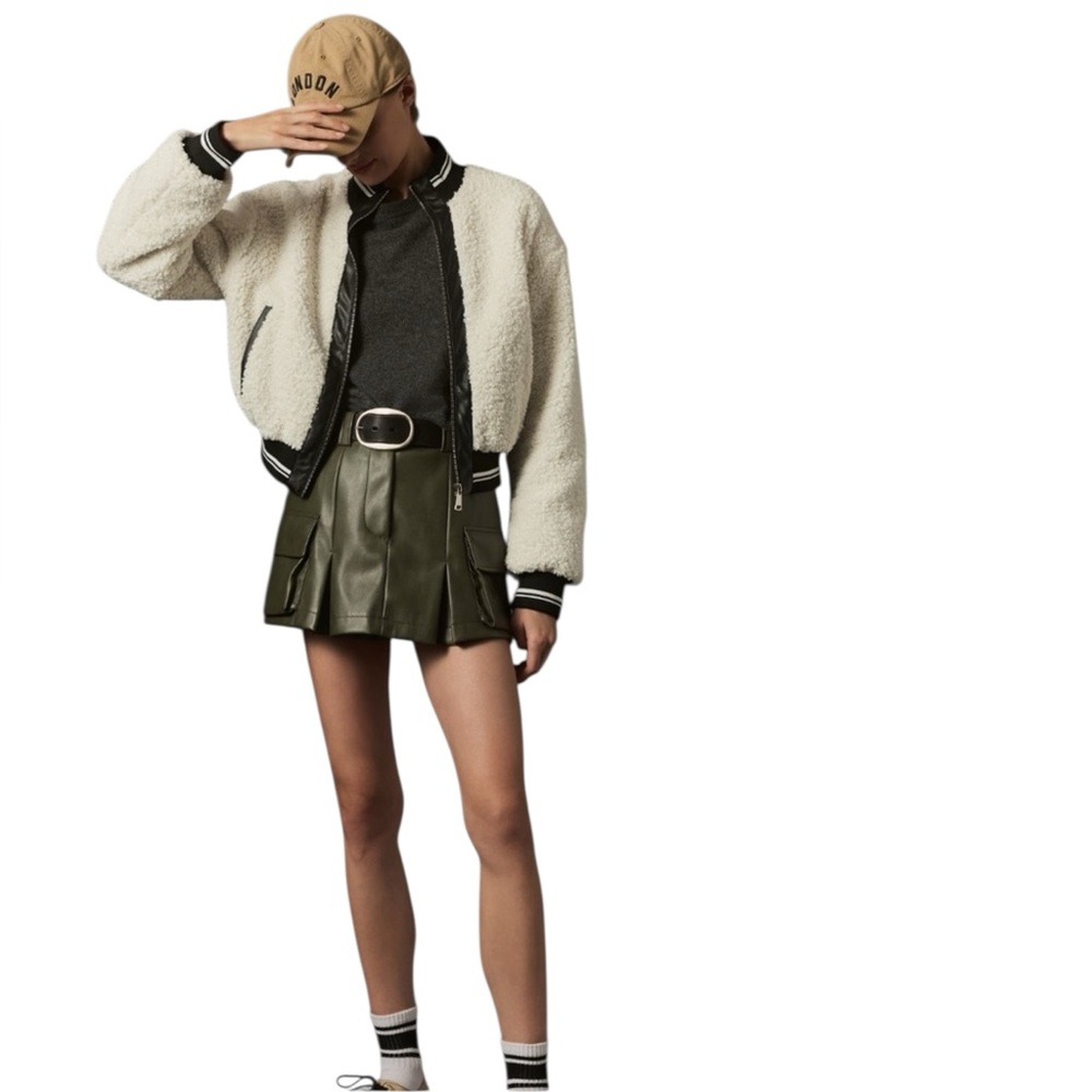 Avec Les Filles Sherpa Fleece Varsity Bomber Jacket NWT - Picture 4 of 16